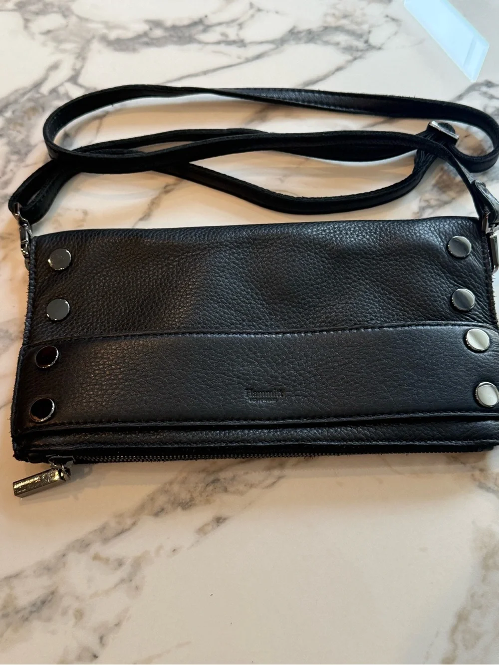 Hammitt Ryan Black Leather Crossbody/Clitch with Gunmetal Studs